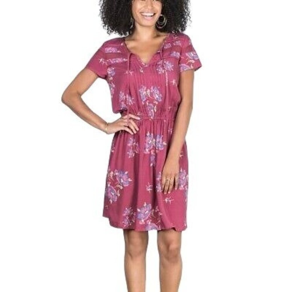 Matilda Jane Art Class Floral Keyhole Tie Dress Size Medium Short Sleeve Pink